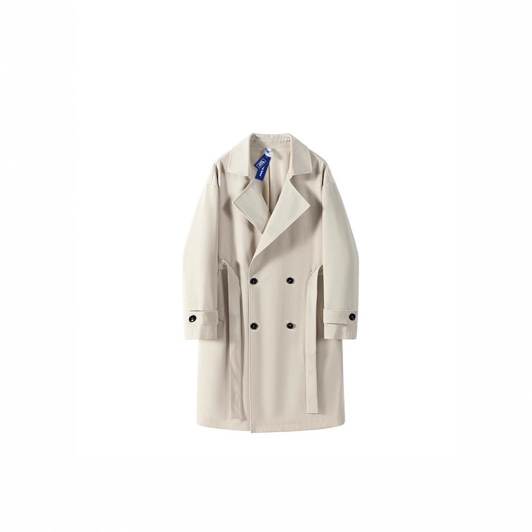 New trendy team boyfriend loose trench coat men's clothing European and American style autumn student mid-length couple coat men's