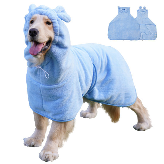 Pet it Blue Dog Bathrobe Quick Drying Absorbent Pet Bathrobe Hooded Bathrobe Golden Hair Border Pastoral Clothes Large Dog