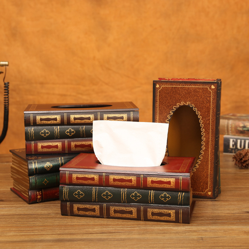Retro European Book Tissue Box Wooden Craft Paper Drawer Artificial Hand-Painted Book-Shaped Large-Capacity Napkin Drawer Retro European Book Tissue Box Wooden Craft Paper Drawer Artificial Hand-Painted Book-Shaped Large-Capacity Napkin Drawer