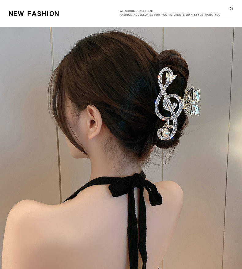 Women's Elegant Notes Alloy Plating Inlay Artificial Pearls Rhinestones Hair Claws display picture 5