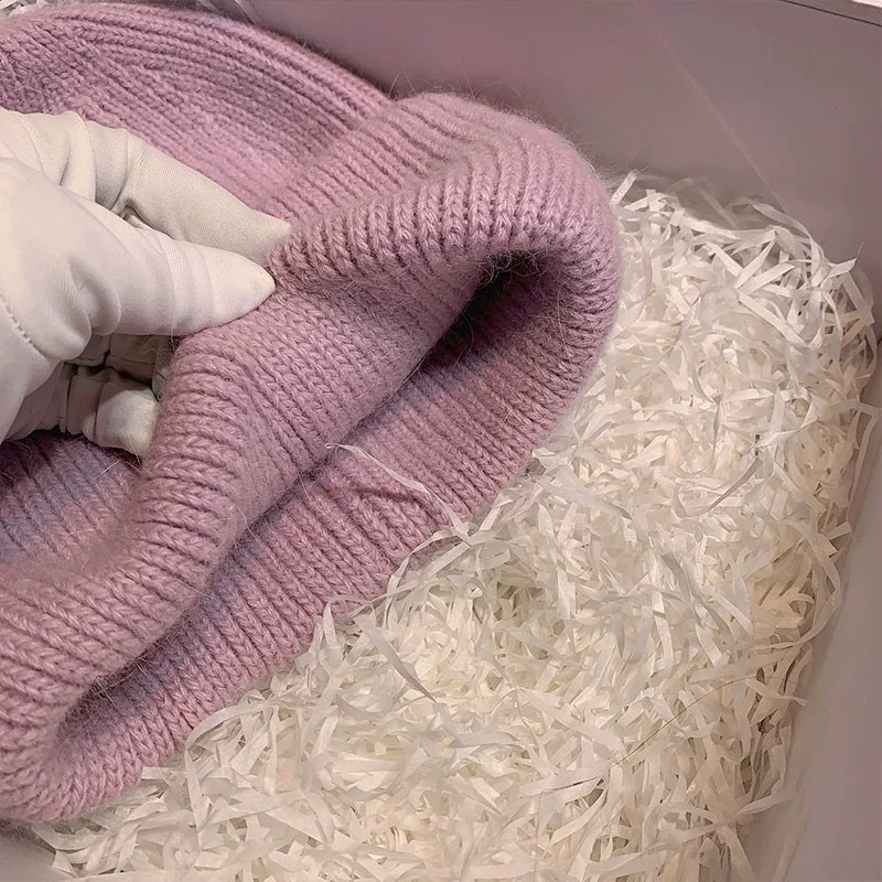 Embroidery, Plush Craft Thick Knitted Hat With Rabbit Fur Winter Warmth Ear Protection Wool Lining Large Head Size Wool Hat Basic
