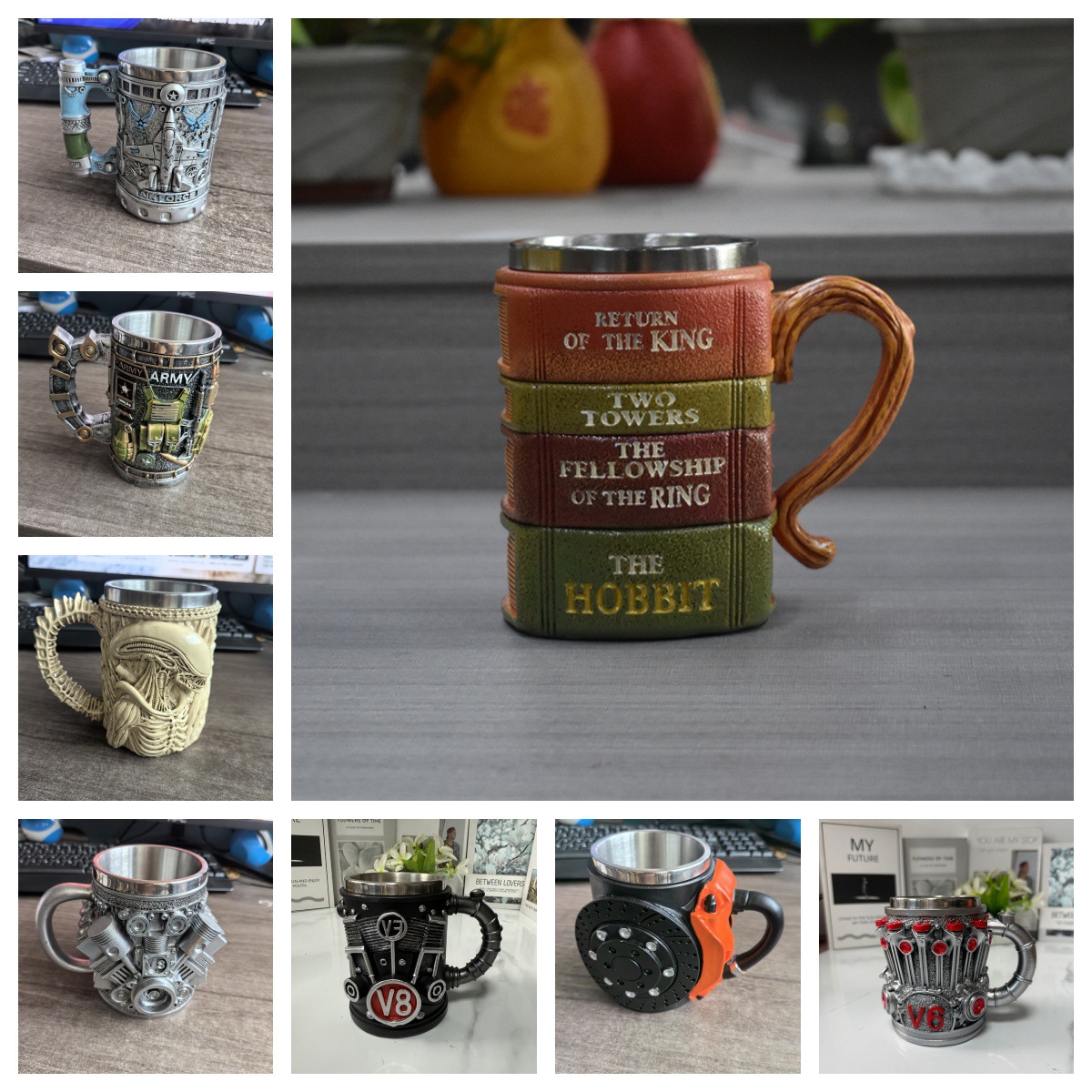 Tazas de acero inoxidable creativas de resina transfronteriza tazas de agua personales de regalos decoración fábrica de joyas cabello recto