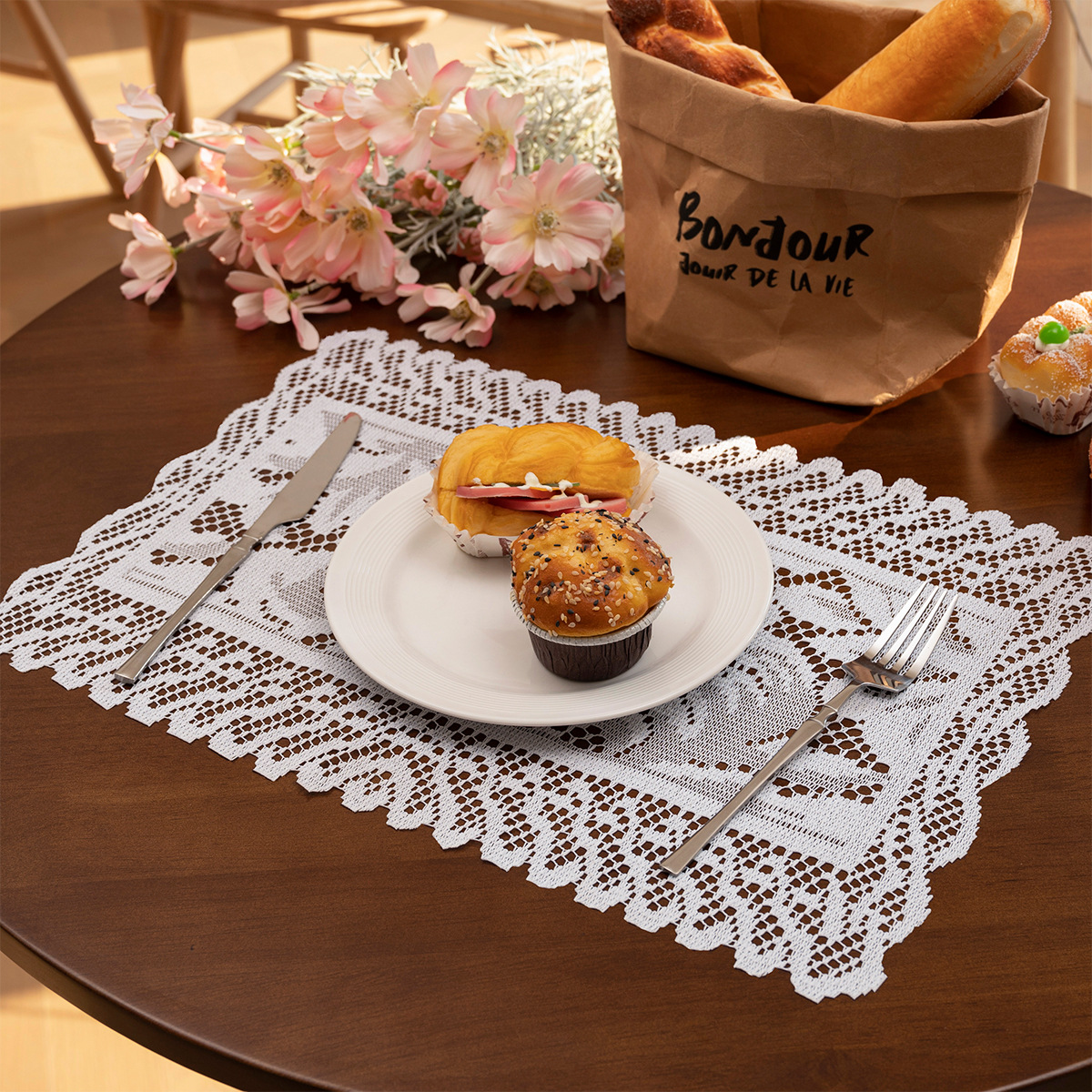 Mantel floral floral de girasol cuadrado de encaje tejido por urdimbre transfronterizo, servilleta de hotel, sensación de alta calidad, mesa de centro para el hogar, mantel al por mayor