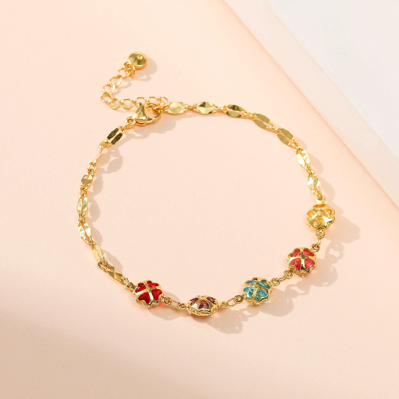 Fashion Bracelet Female Color Zircon Geometric Jewelry Copper Plated 18k Real Gold Small Jewelry For Friends display picture 9