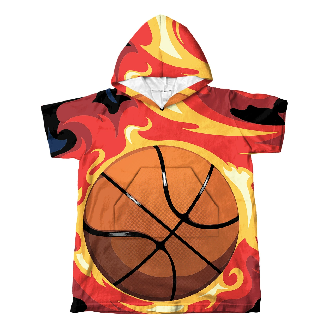 Огонь баскетбола ручки игры Микрофибер детей пляжного полотенца ванны карманного шва рукава с капюшоном