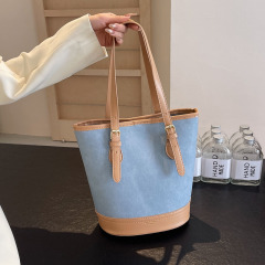 大容量時尚質感簡約手提單肩包包女2024春季新款百搭ins水桶包潮