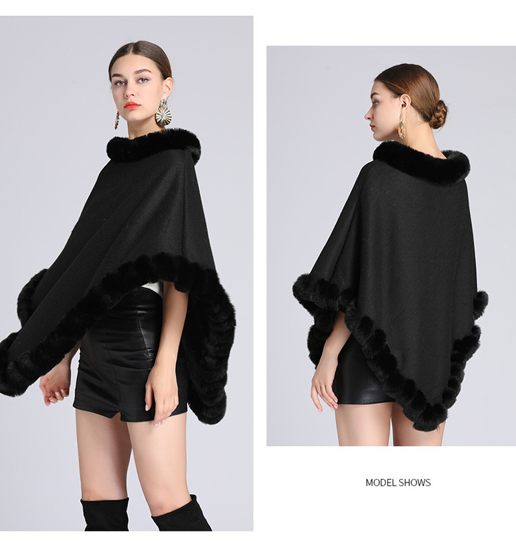 Stickad tröja i plusstorlek med fleece och tjock pälskrage_voghion.com