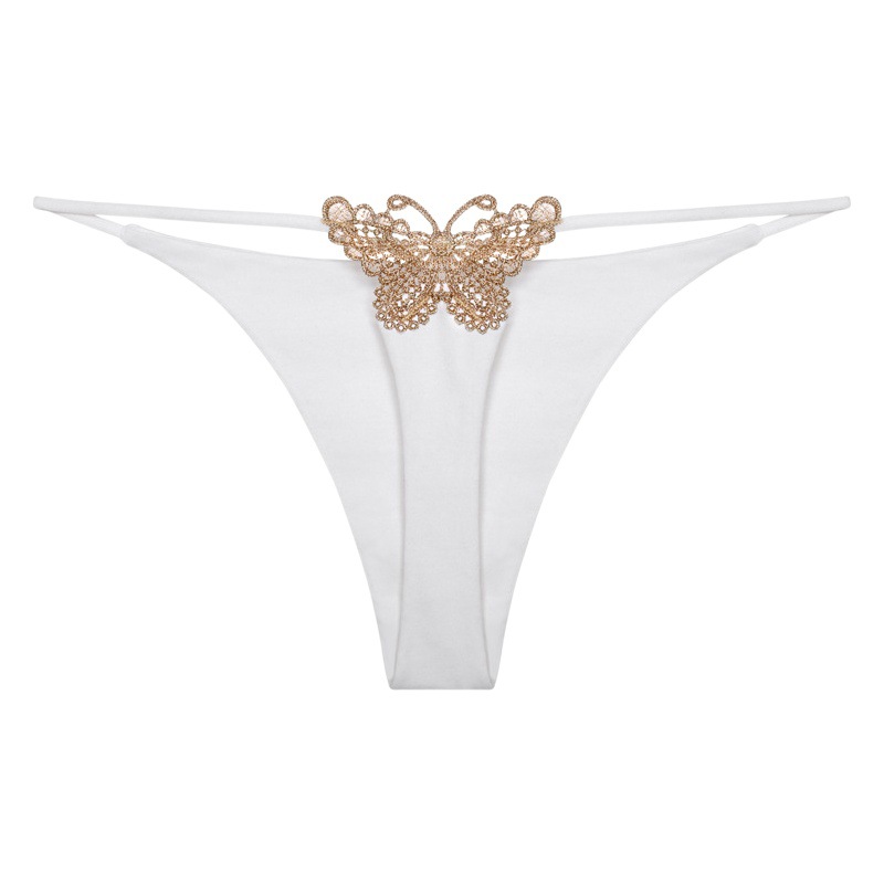 Double-layer thin belt sexy thong butterfly embroidery low waist sexy bikini cotton panties T pants cross-border foreign trade