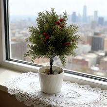跨境圣诞节仿真松柏红果地插树绿植室内外花园圣诞树松枝装饰