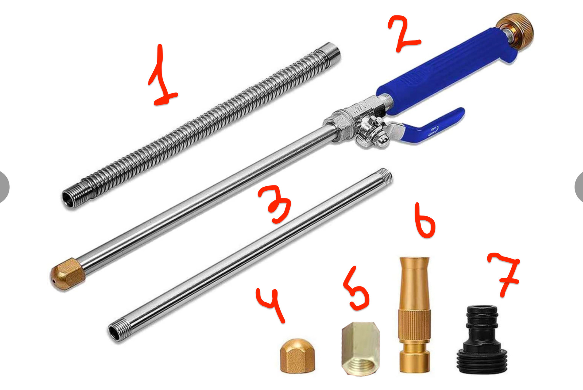 6개 세트(청색 물총 + 연장 튜브 + 합금 튜브 + 긴 노즐 + 사각 나사 조인트)