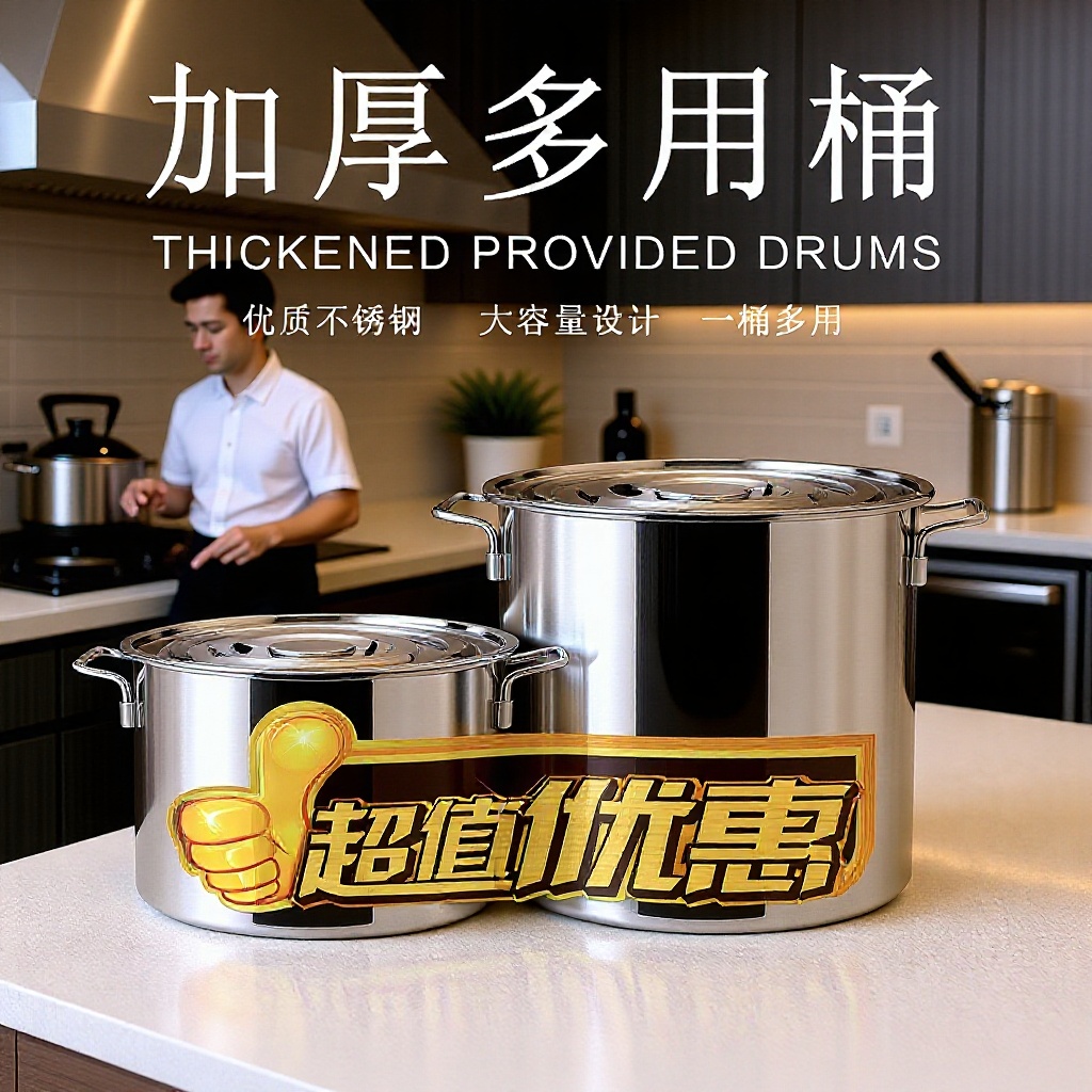 ?加厚食品级304不锈钢汤桶食堂厨房多用桶卤肉桶储水桶带盖汤锅