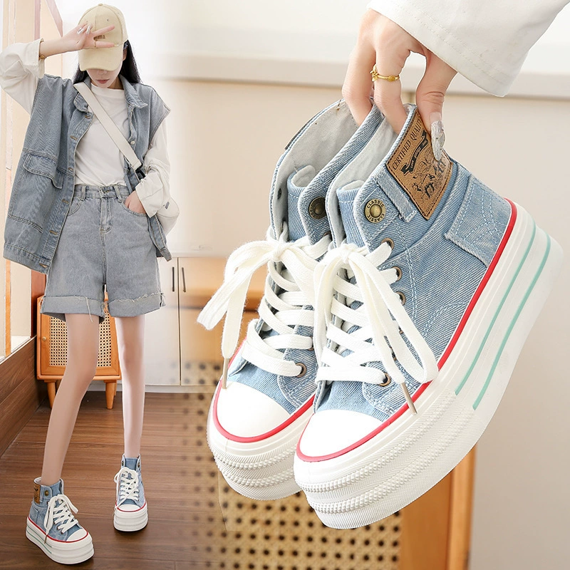 2024 брезентовые туфли дети осень новая корейская версия s школьницы повседневная высокая банда дикие туфли на толстой подошве BR616