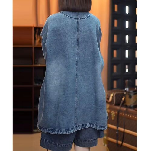Spring large size new retro casual denim washed coat parquet all-matching artistic loose top cardigan