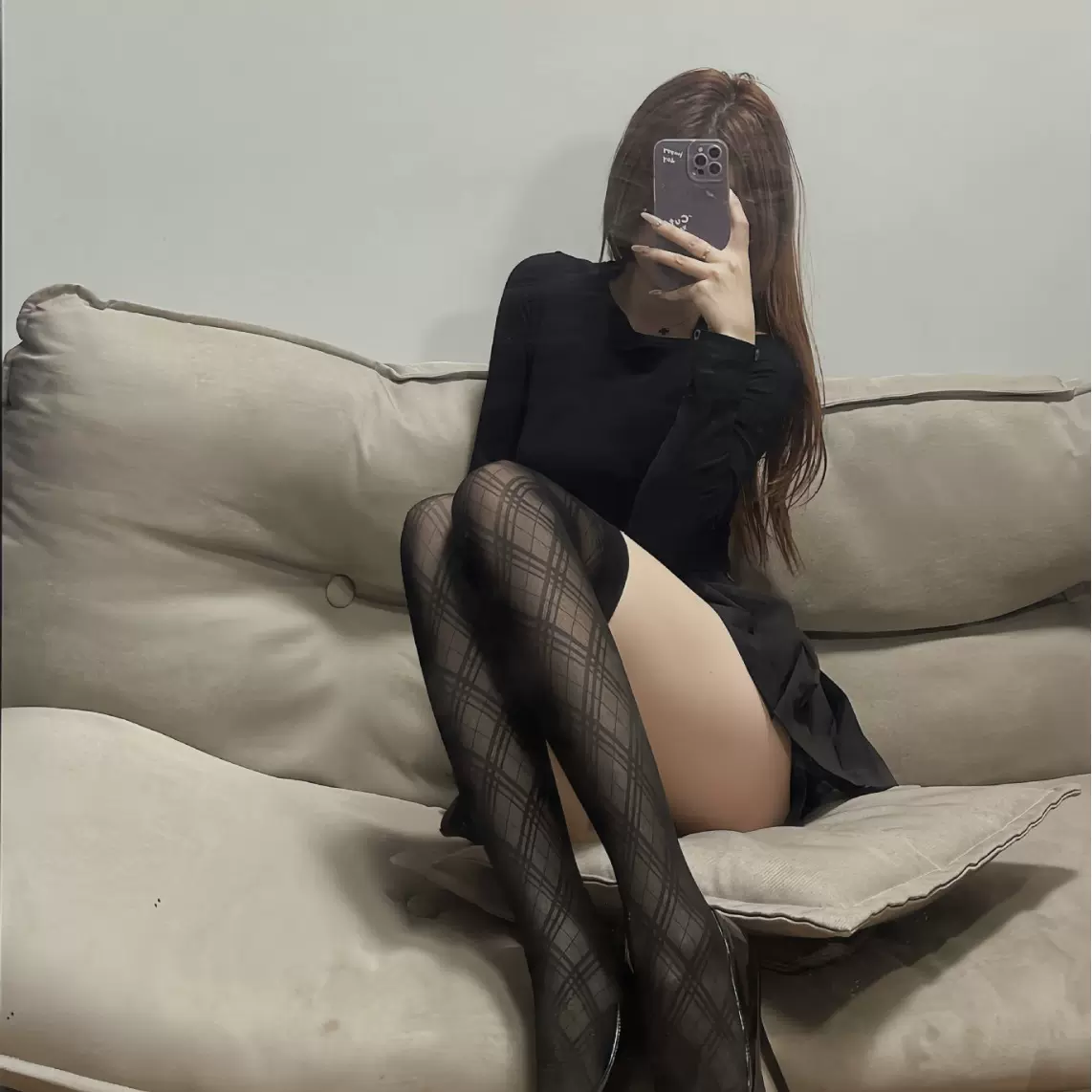菱格吊带丝袜一体女秋季格子修身千鸟格丝袜薄过膝袜黑丝袜长筒袜