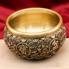 黄铜聚宝盆招财摆件双鱼麒麟金色沈万三同款聚宝盆铜工艺品摆件