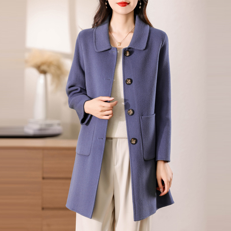 Double-sided Tweed New Wool Coat Women's Mid-length High-end Mother's Business Wear Elegant Simple Wool Coat Double-sided Tweed New Wool Coat Women's Mid-length High-end Mother's Business Wear Elegant Simple Wool Coat