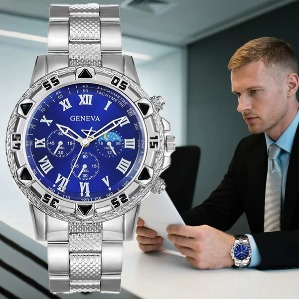 Cross-Border Popular Men's Large Dial Roman Numeral Fully Automatic Watch Men's High-End Business Glass Quartz Watch