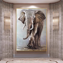 手绘油画金丝大象玄关背景墙挂画现代客厅装饰画餐厅走廊书房壁画