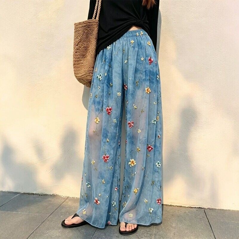 Thin Breathable Blue Tie-Dye Casual Pants for Women 2026 Summer New Style Loose Slimming Wide-Leg Long Pants Thin Breathable Blue Tie-Dye Casual Pants for Women 2026 Summer New Style Loose Slimming Wide-Leg Long Pants