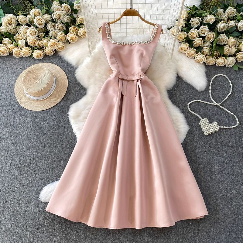 Evening Party Dress for Women, Elegant Daughter Style, Light Luxury, Heavy-Duty Square Collar, Waist-Cinching Long Puffy Dress
