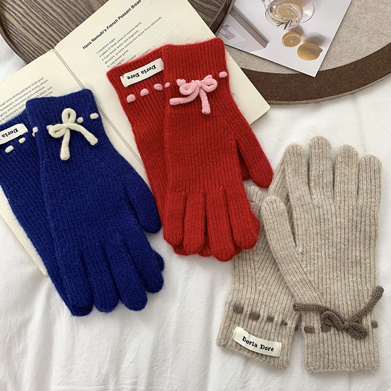 Guantes de ciclismo otoño y invierno nuevo tipo de mujer caliente pantalla táctil a prueba de viento y terciopelo caliente a prueba de frío guantes de lana de punto