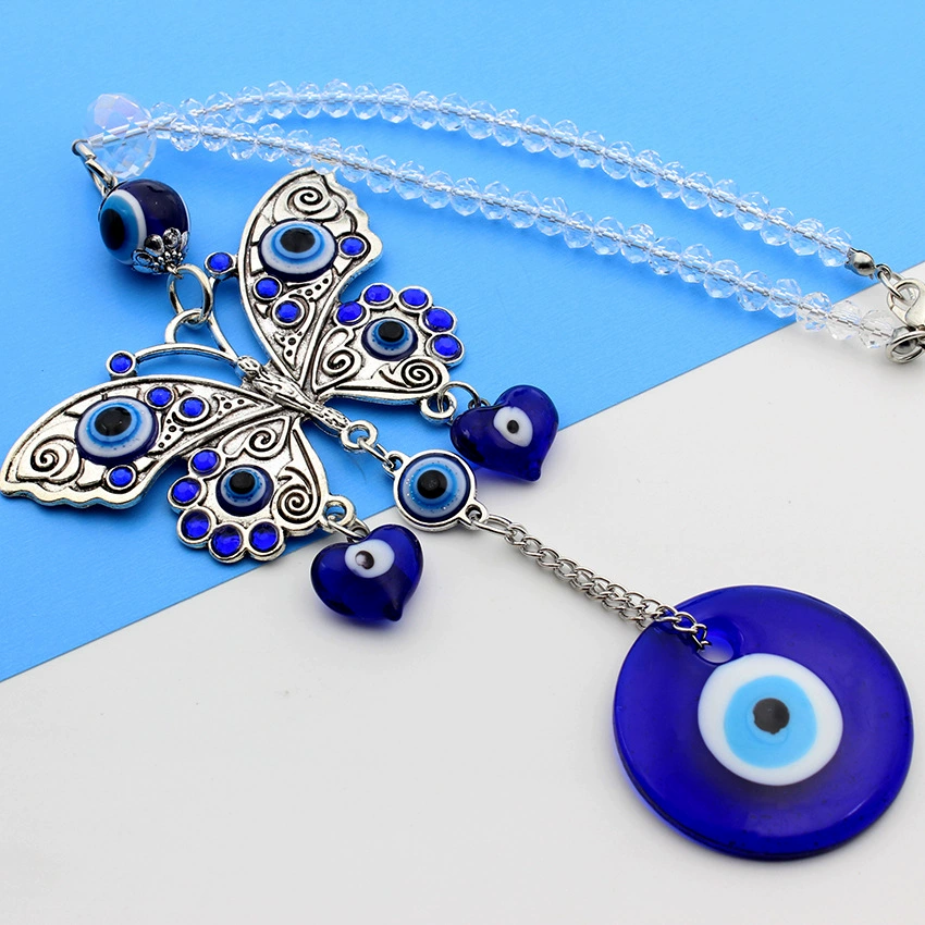Длинные белые хрустальные бусины из бисера Турция голубые глаза бабочка автомобиль висит на стене