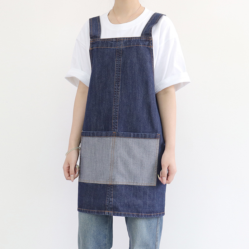 Transfronterizo nuevo delantal vaquero lavable logo personalizado lazos de café ropa de trabajo delantal japonés al por mayor