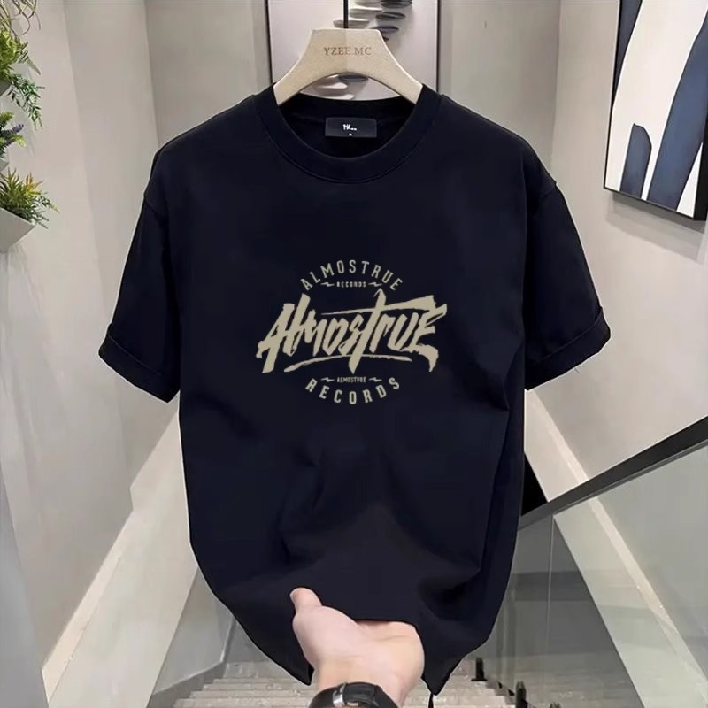 Camiseta de hombre de algodón puro, manga corta, cuello redondo, estampada, a la moda veraniega, unisex, combina con todo._voghion.com