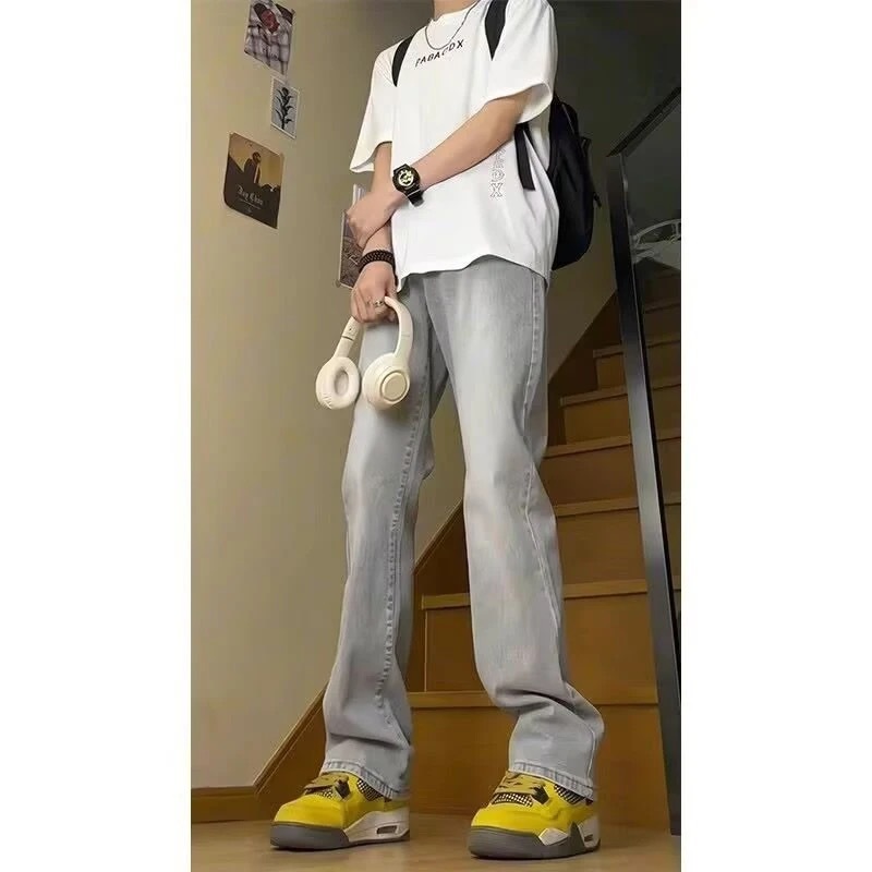 2025黑色牛仔裤男款显高显瘦显腿长直筒微喇春夏弹力长裤|undefined