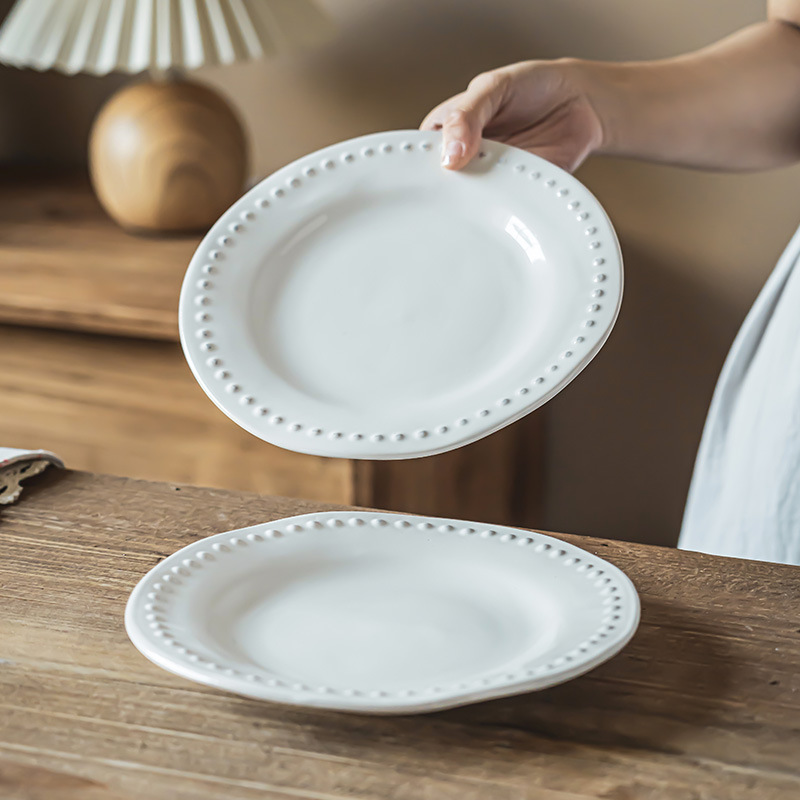 De alto valor, luz, lujo, cuentas en relieve, cerámica, platos poco profundos, platos occidentales, platos de postre, platos de todo fósforo, platos de desayuno al por mayor