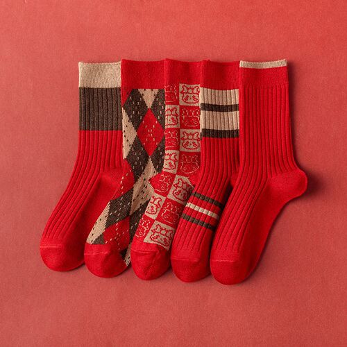 Red sock girl's new autumn and winter mid-calf socks, zodiac year snake year warm and anti-smell new year red festive wedding socks