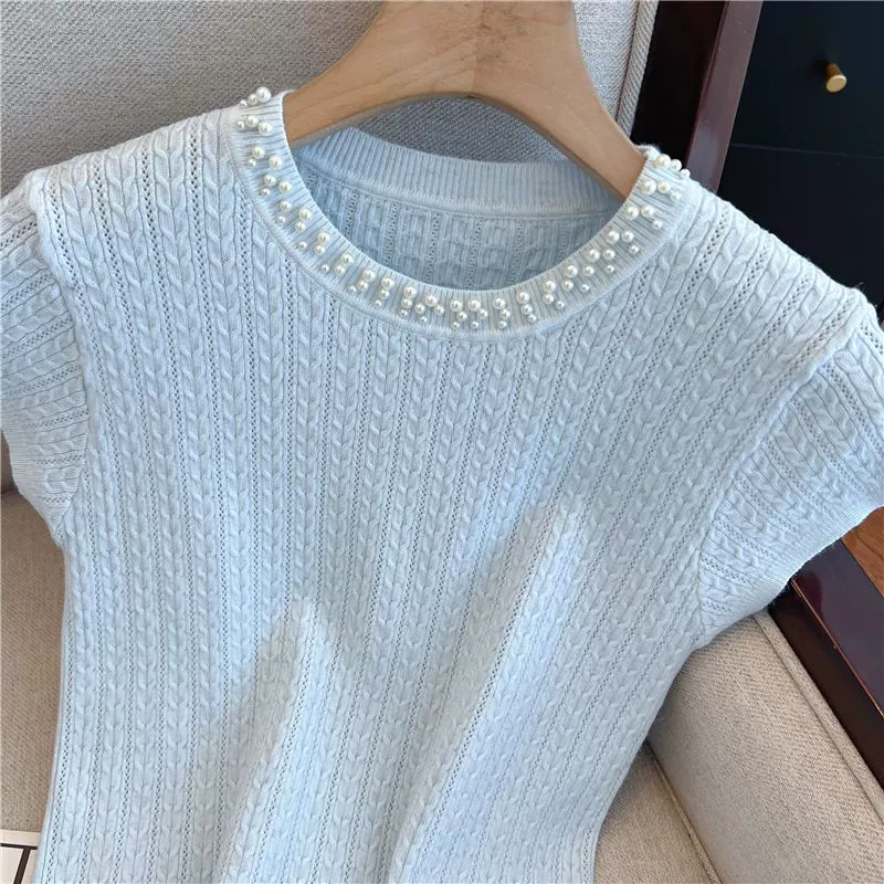 Вязаная шёлковая летняя футболка, стиль Chanel
