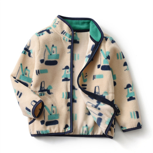 [ New Product] Boys Autumn Polar Fleece Jacket Car Dinosaur Print Jacket Dropshipping wy1599