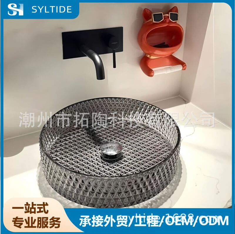 Crystal Glass Washbasin Washbasin Accessible Luxury Large Size Countertop Home Bathroom Washbasin Hotel Round Diamond