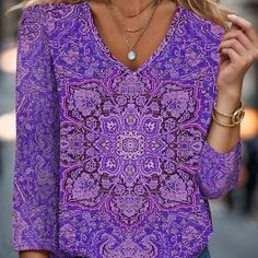 Кросс-бордерный экспорт в Европу и Америку 2025 года: новая модная высококачественная футболка с V-образным вырезом и длинным рукавом, 3D-печать