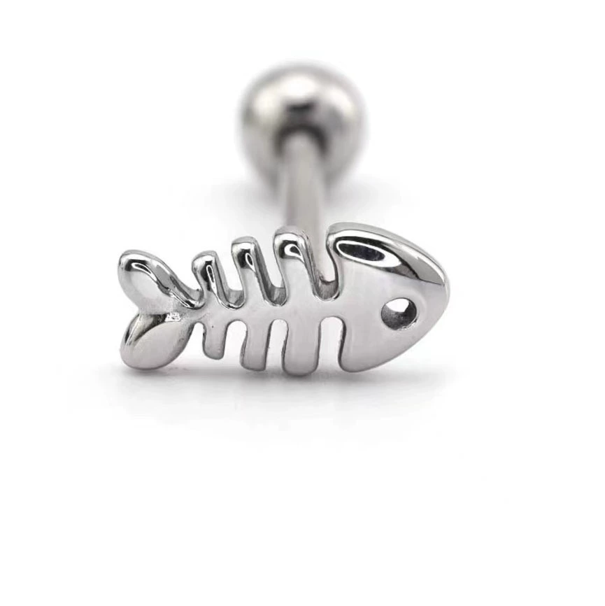 Tongue Piercing Cute 1.6×12/14/16 mm Stainless Steel Fishbone Design, European style