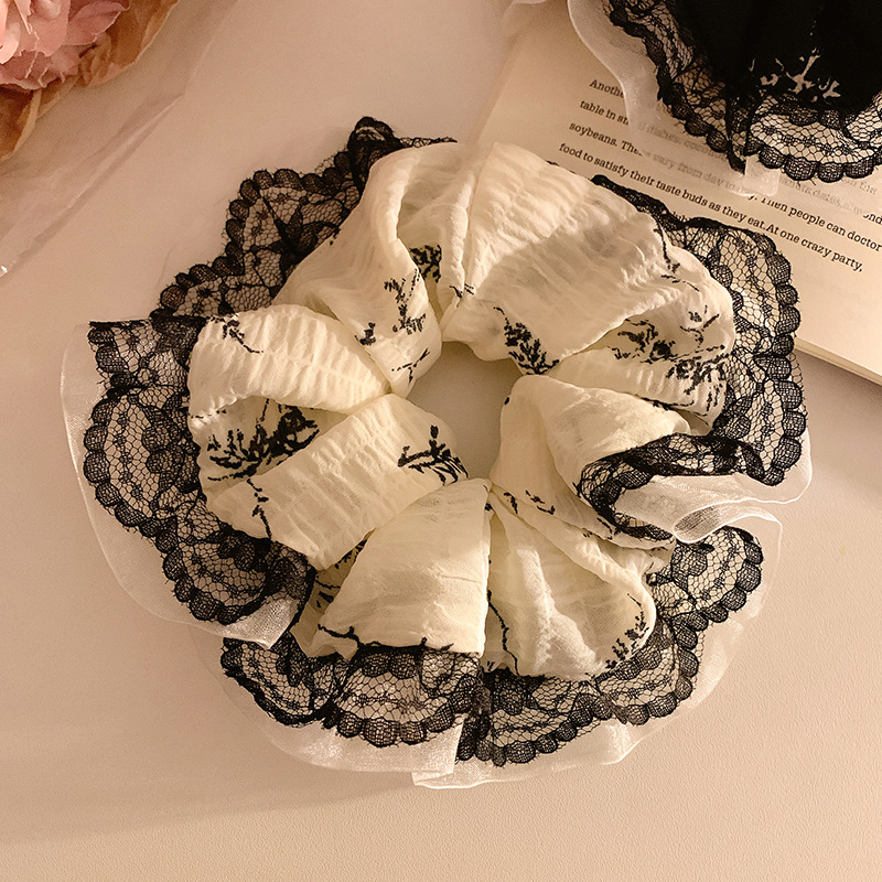 Estilo nacional Zen Encaje floral Encaje negro Encaje de intestino grueso Encanto de pelo femenino de alta gama Retro nuevo estilo chino Tocado de cuerda para el cabello