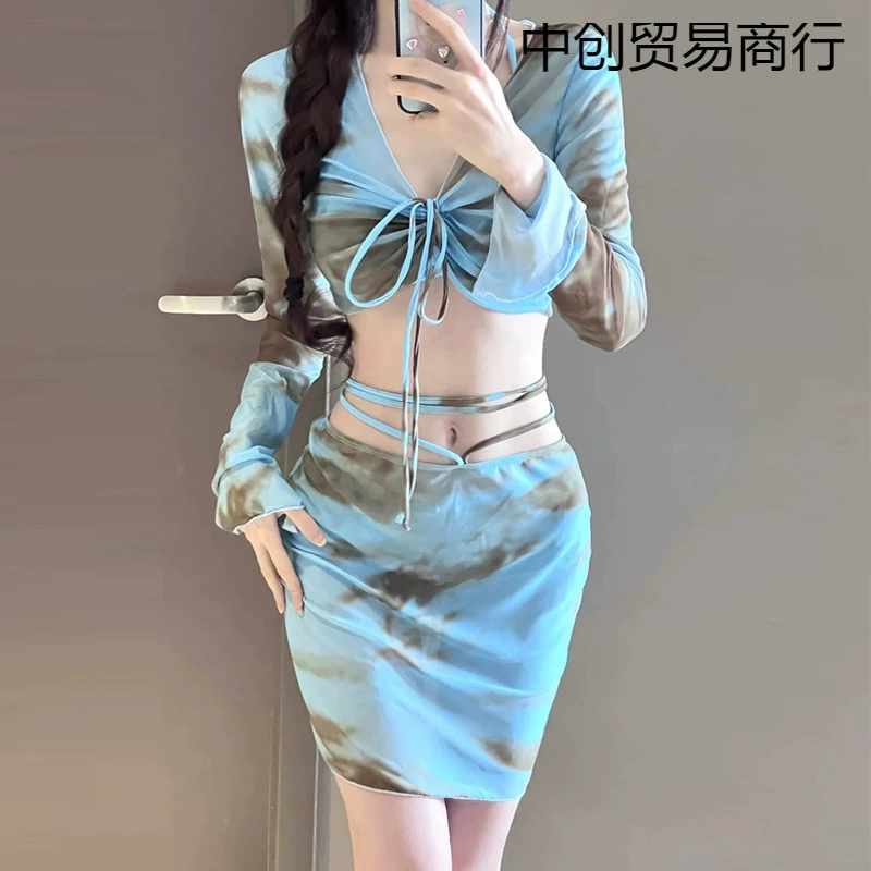 Swimwear, set, sexy brand long-sleeve, 4 piece set, sun protection, fitted, wholesale