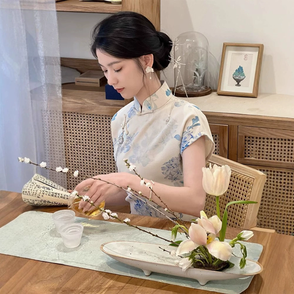 Древний Cheongsam, новый китайский стиль, молодой стиль, летнее повседневное платье-кардиган в китайском стиле для девочек в стиле ретро