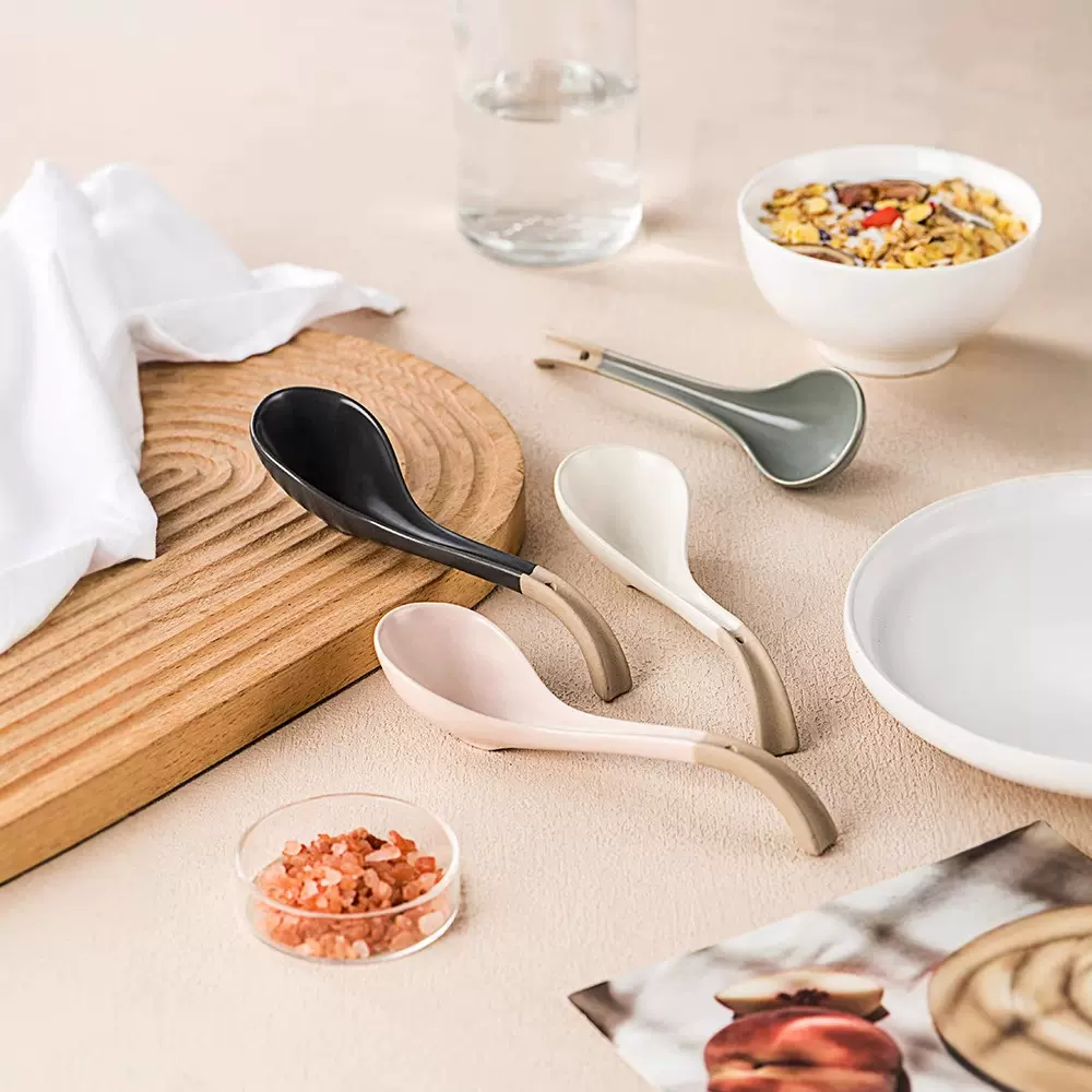 法式复古四色小汤勺麻辣烫碗面馆专用螺蛳粉斗笠碗双色汤面碗勺