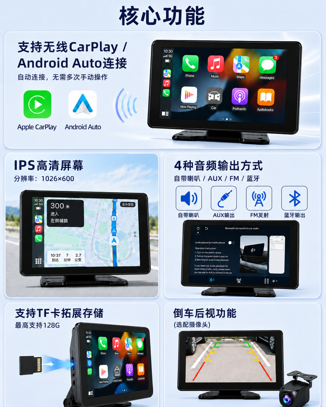 Cross-Border New Model 9inch Wireless Carplay Portable Car Navigation Device Multimedia Bluetooth Mp5 Player