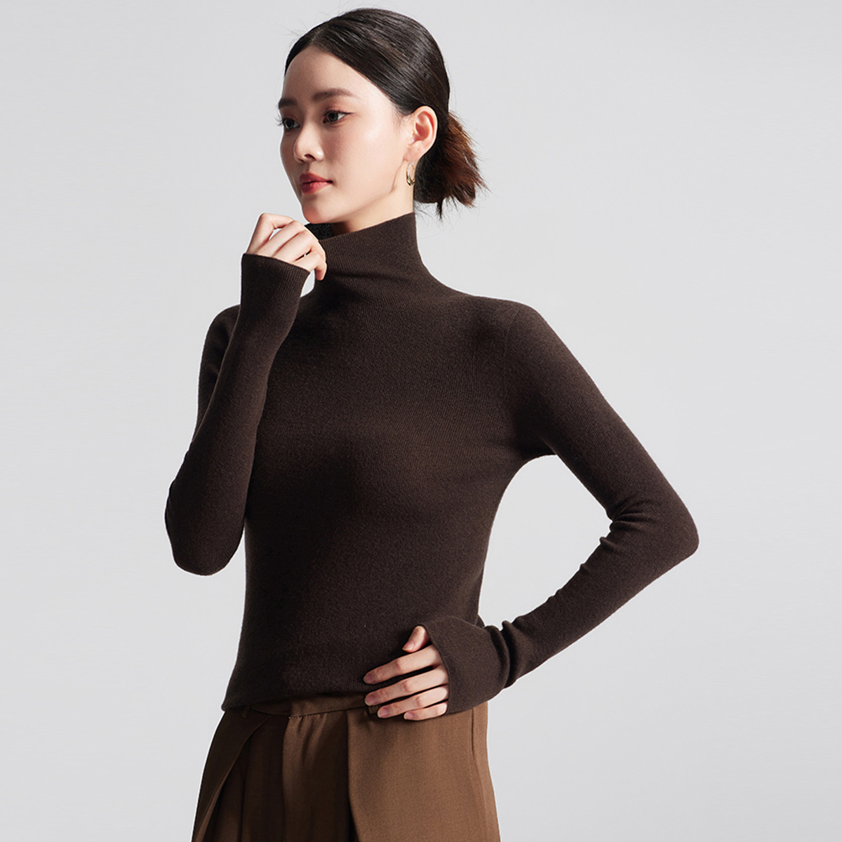 洗濯機で洗えるシームレス18針精編ニットベースレイヤー100%ピュアファインウールセーター女性用秋冬ハイネックセーター
