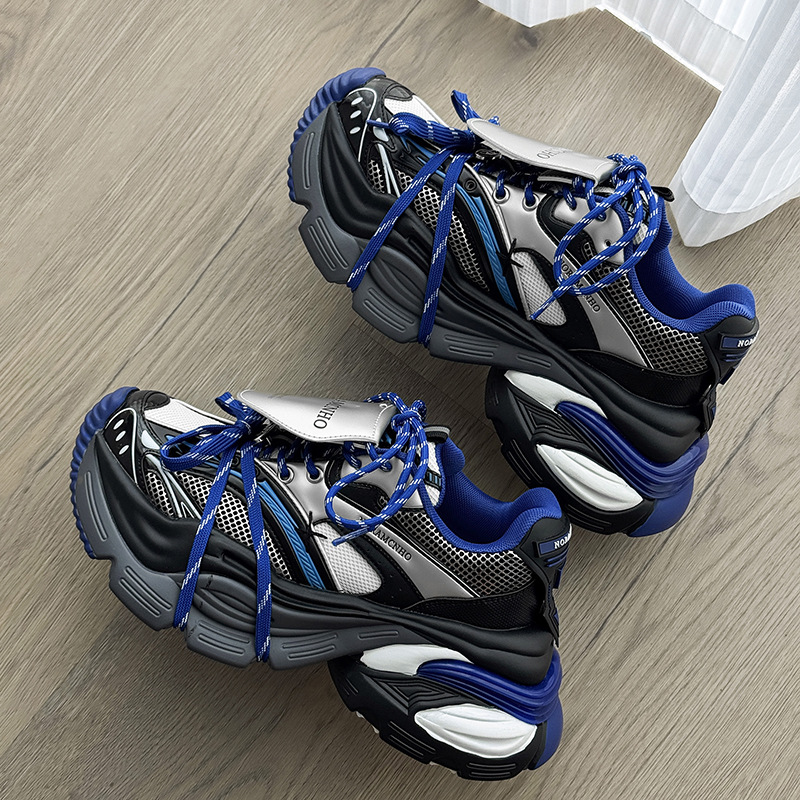 Klein Blue Deconstructed Lace-Up Dad Shoes for Men and Women 2025 New Thick-Soled Height-Increasing Sneakers