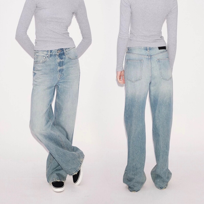 Spot Alright076H High-Waisted Retro Blue Imported Turkish Fabric Straight Jeans