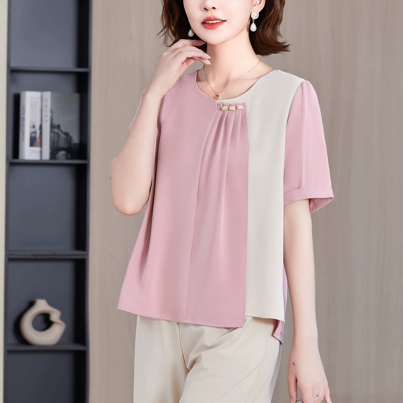 2025 новая летняя футболка с короткими рукавами для мам среднего возраста, модная повседневная шифоновая рубашка среднего возраста, костюм Baita