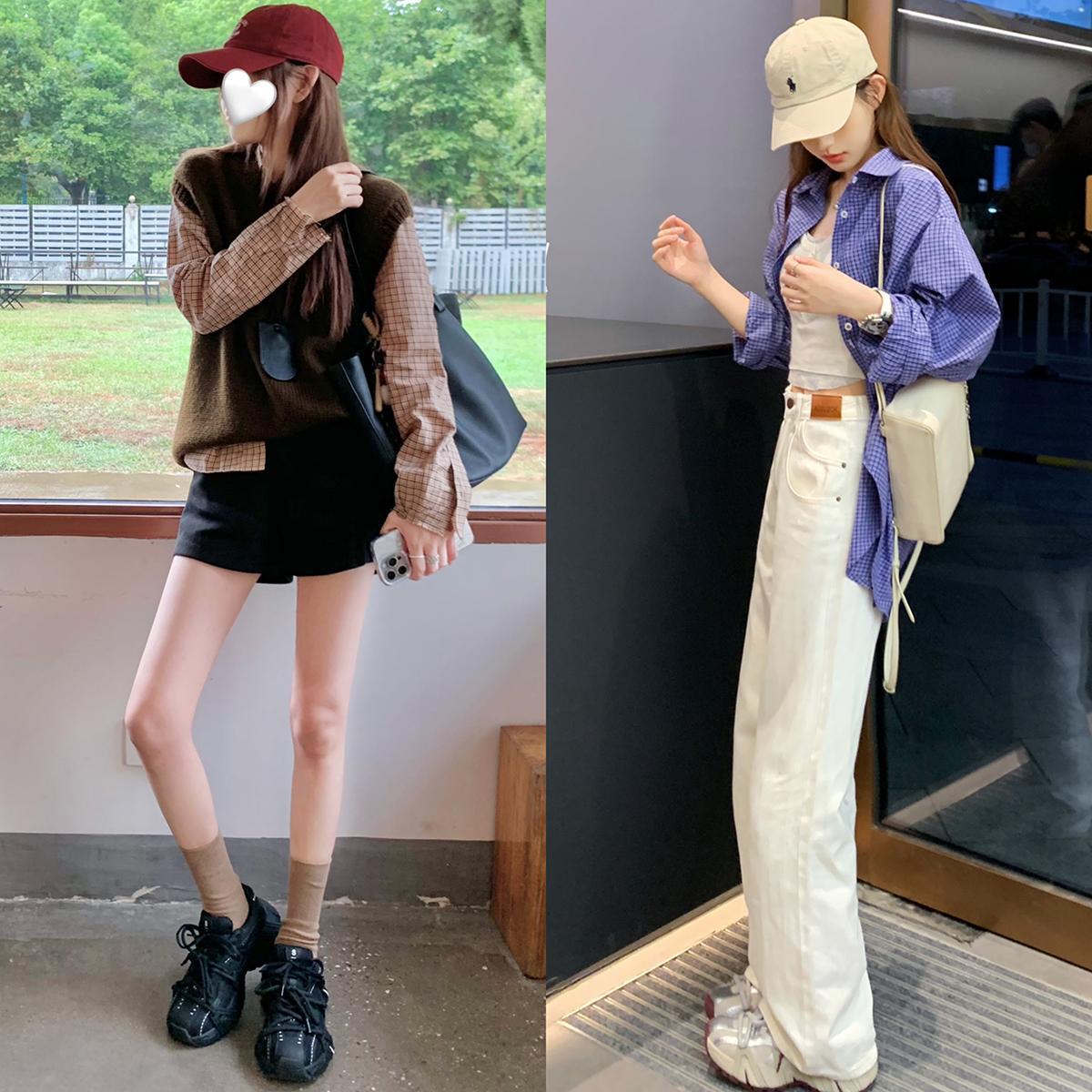 Versión de cuero de vaca de la uva de la misma línea de zapatos de doble malla de empalme grueso aumento de altura zapatos de cuero casuales de mujer zapatos deportivos de cuero