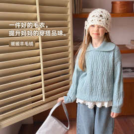 雨晨童装女童2025冬季针织毛衣新款儿童宽松慵懒套头上衣