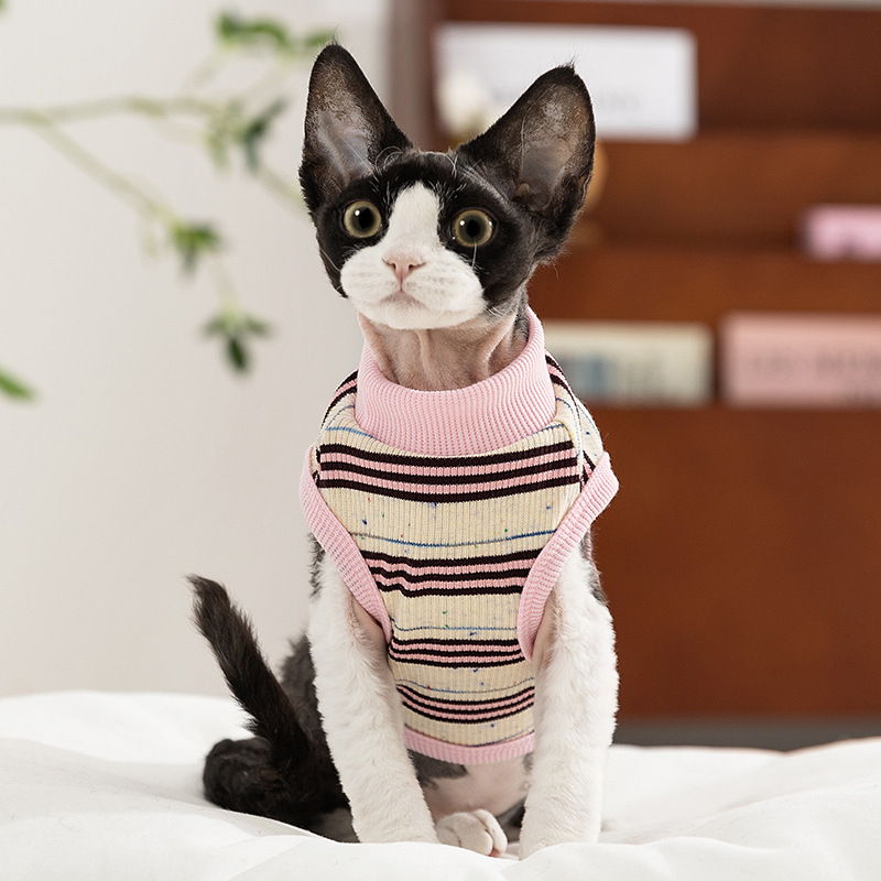 Gato primavera verano transpirable fino cereza bordado color puntito chaleco a rayas perro Teddy Bichon ropa de gato mascota