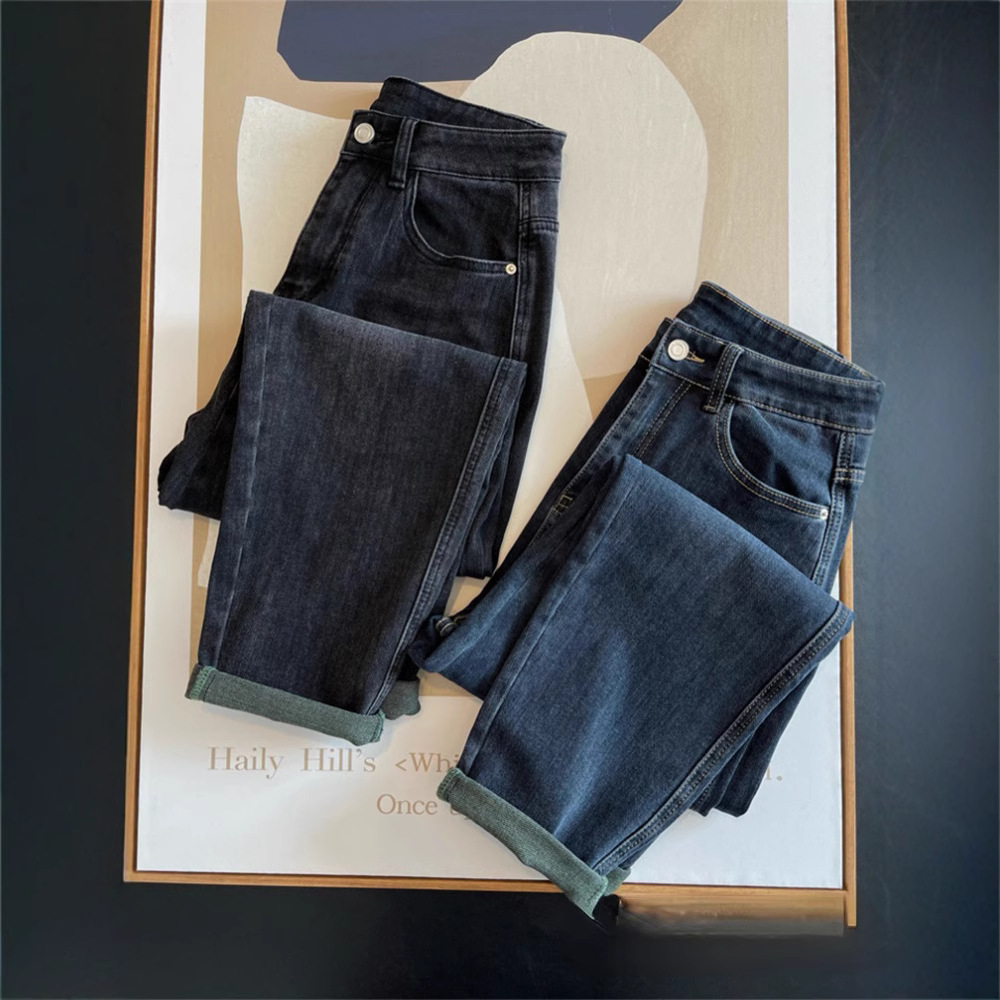 대조적 인 HARLAN JEANS 여성의 2024 년 봄과 가을 새로운 높은 허리 느슨한 슬리밍 작은 플러스 사이즈 탄성 토레 바지