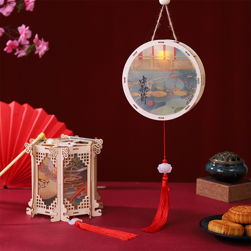 Festival de medio otoño linterna portátil paquete de material hecho a mano de los niños kindergarten actividad accesorios DIY lámpara de conejo de madera